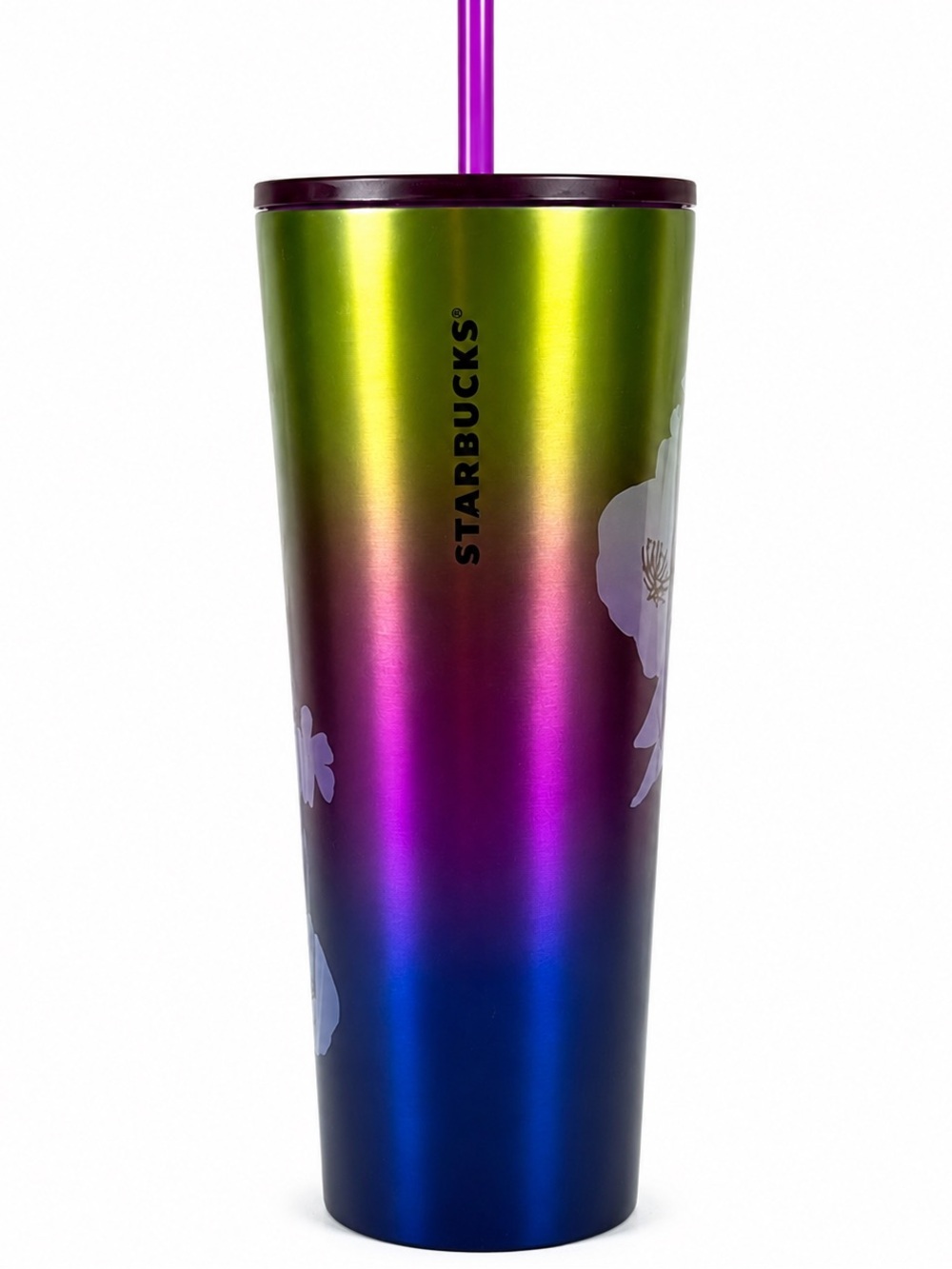 Starbucks 2022 Floral Rainbow Ombre Stainless Steel Cold Cup Tumbler Sz(24oz) - Picture 2 of 4